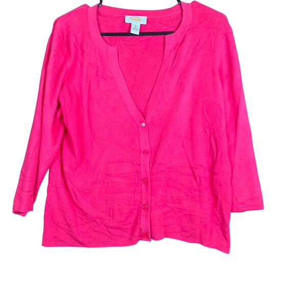 Talbots Womens Sweater Pink Cardigan V Neck 3/4 Sleeve Button Front Medium - Picture 1 of 12